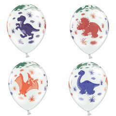PartyDeco Balloons Dinosaurs Pastel Pure White pk/6