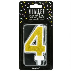 PartyDeco Birthday Candle Number 4 - Gold